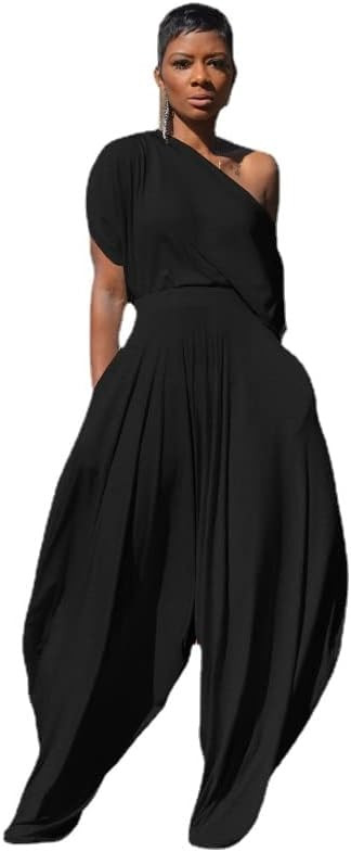 heyheyshine Hip Hop Women 2pcs Set Off Shoulder T-Shirt Tops and Loose Haren Pants Suit Sweatsuit... | Amazon (US)
