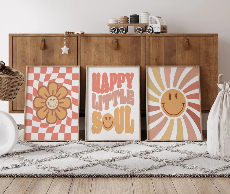 Set of 3 Prints, Daisy Wall Art, Girls Nursery Wall Art, Girls Room Decor, Groovy Nursery, Retro ... | Etsy (US)