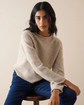 Oatmeal Ribbed Trim Boat Neck Jumper | Nobody's Child