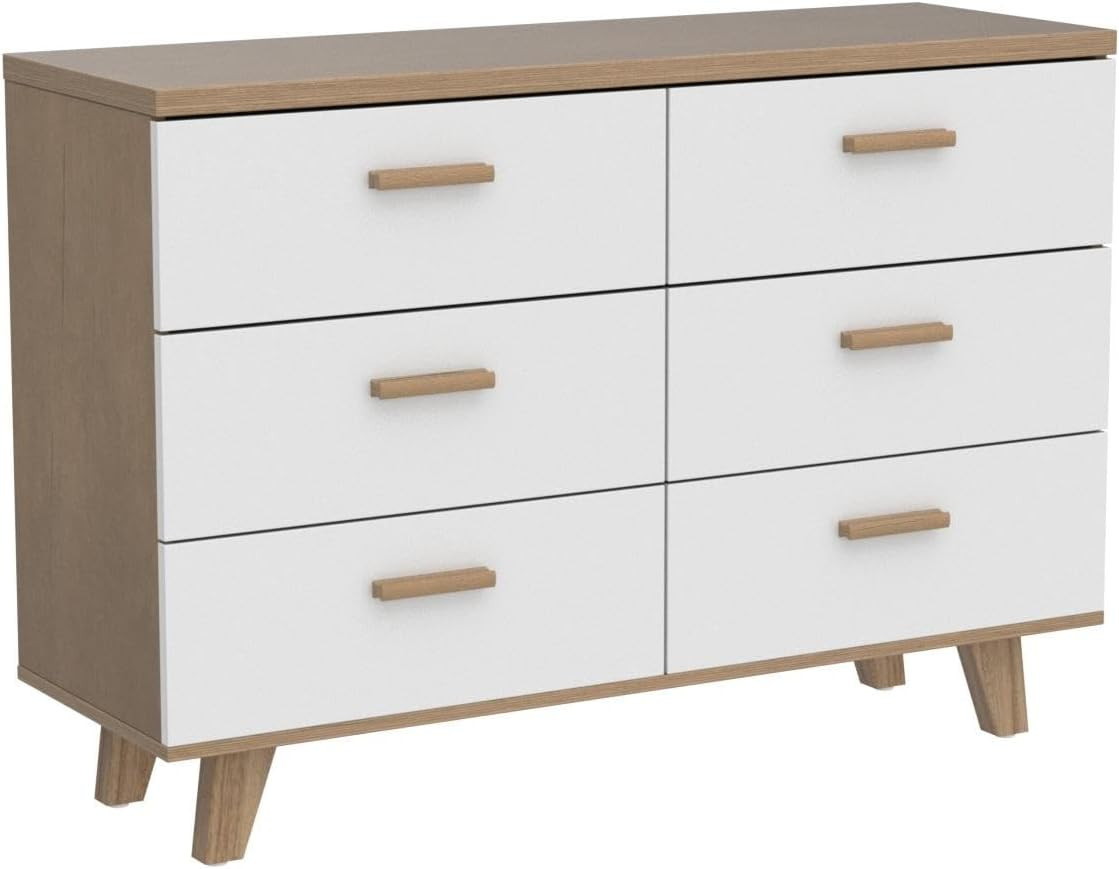 Angel Sar 6 Drawer White Wide Dresser, Wood Storage Organizer , Modern Drawer Chest for Nursery, ... | Amazon (US)