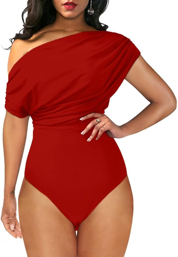YMDUCH Women's Sexy Off Shoulder Sleeveless Bodycon One Piece Bodysuit Top | Amazon (US)
