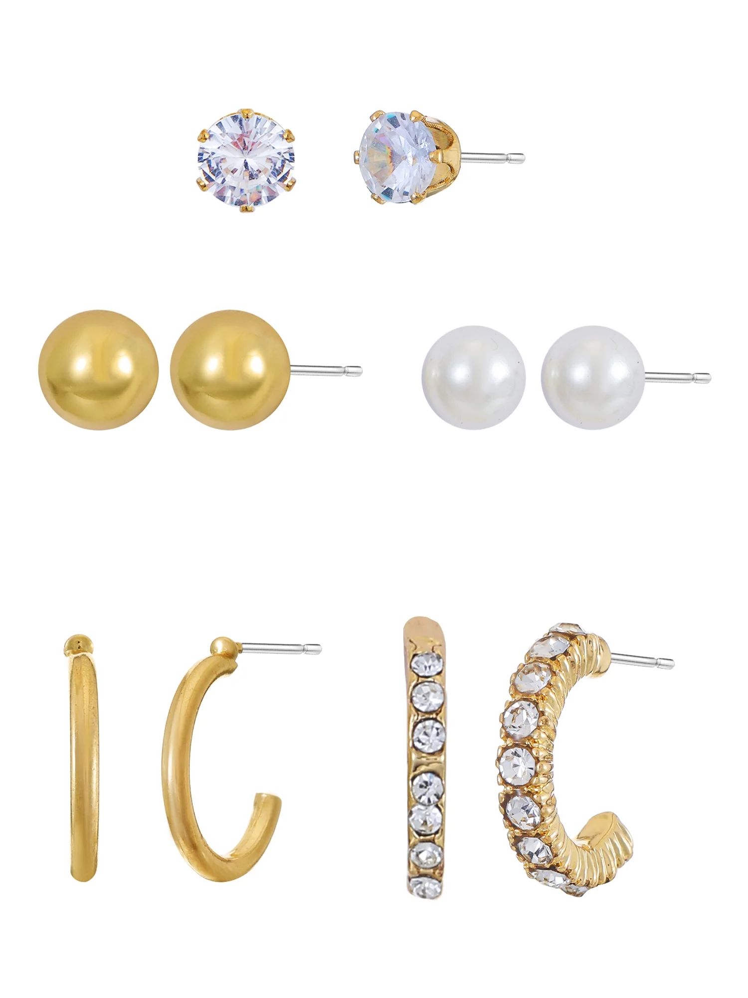 Time and Tru Womens Gold Stud and Mini Hoop Earring Collection, 6 Pairs | Walmart (US)