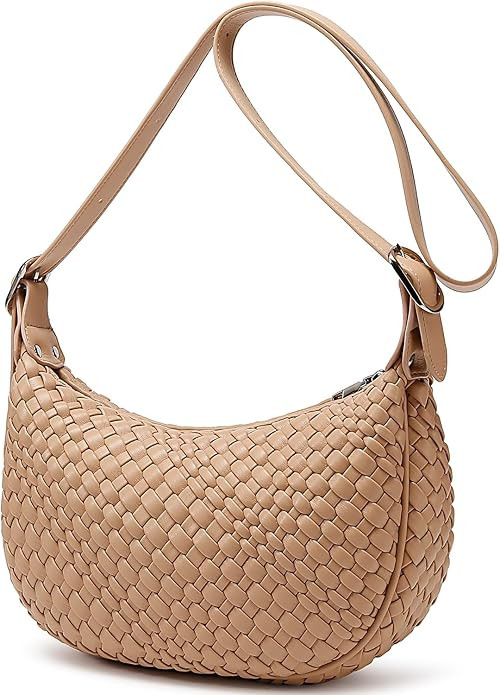 Queenoris Woven Small Crescent Bags for Women, Vegan Leather Shoulder Bag Trendy Crossbody Purses... | Amazon (US)