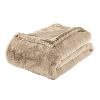 Home Decorators Collection Piper Taupe Faux Rabbit Fur Throw Blanket PIP5060TPE.THRW - The Home D... | The Home Depot