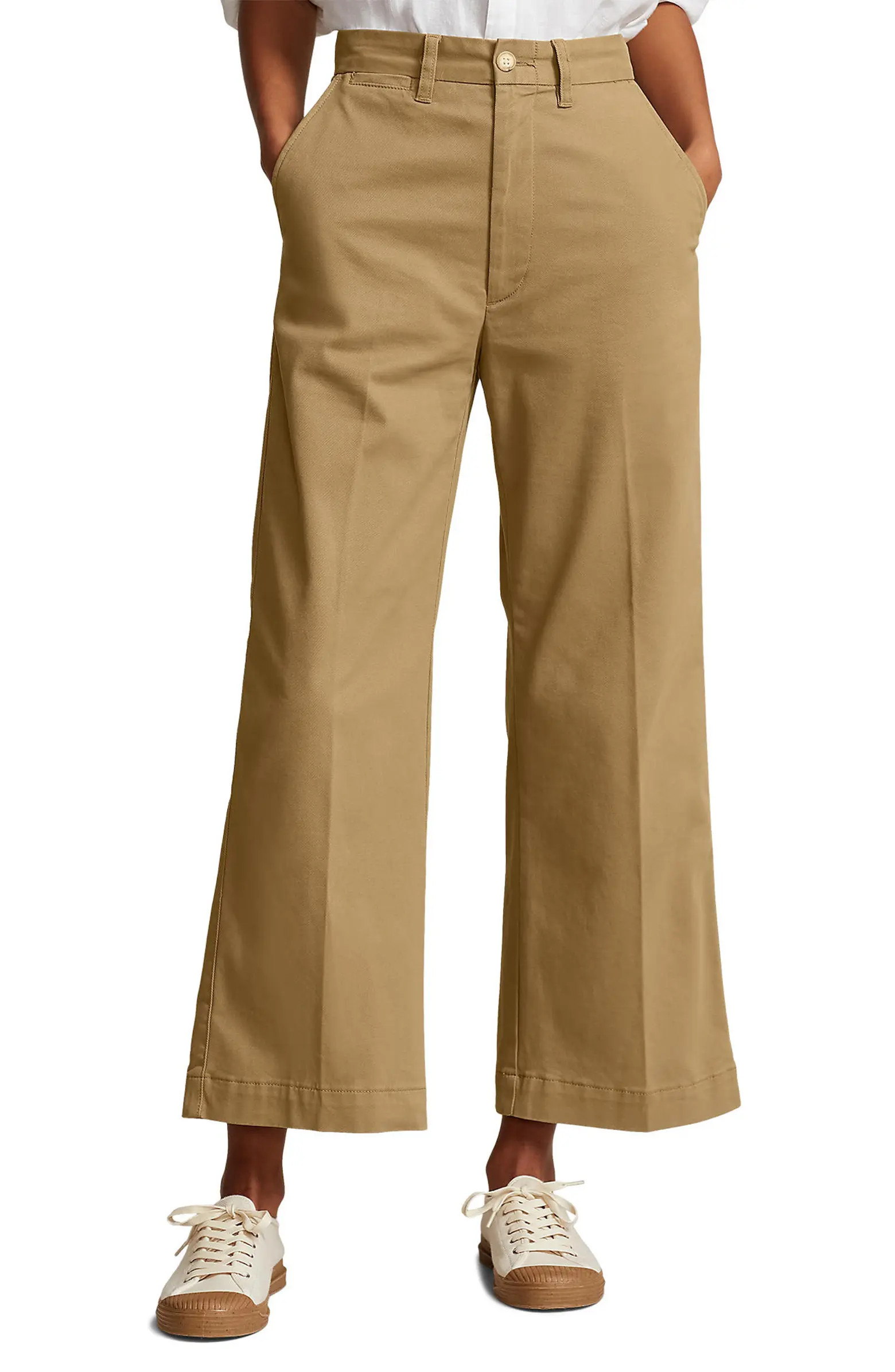 Stretch Cotton Twill Wide Leg Crop Pants | Nordstrom