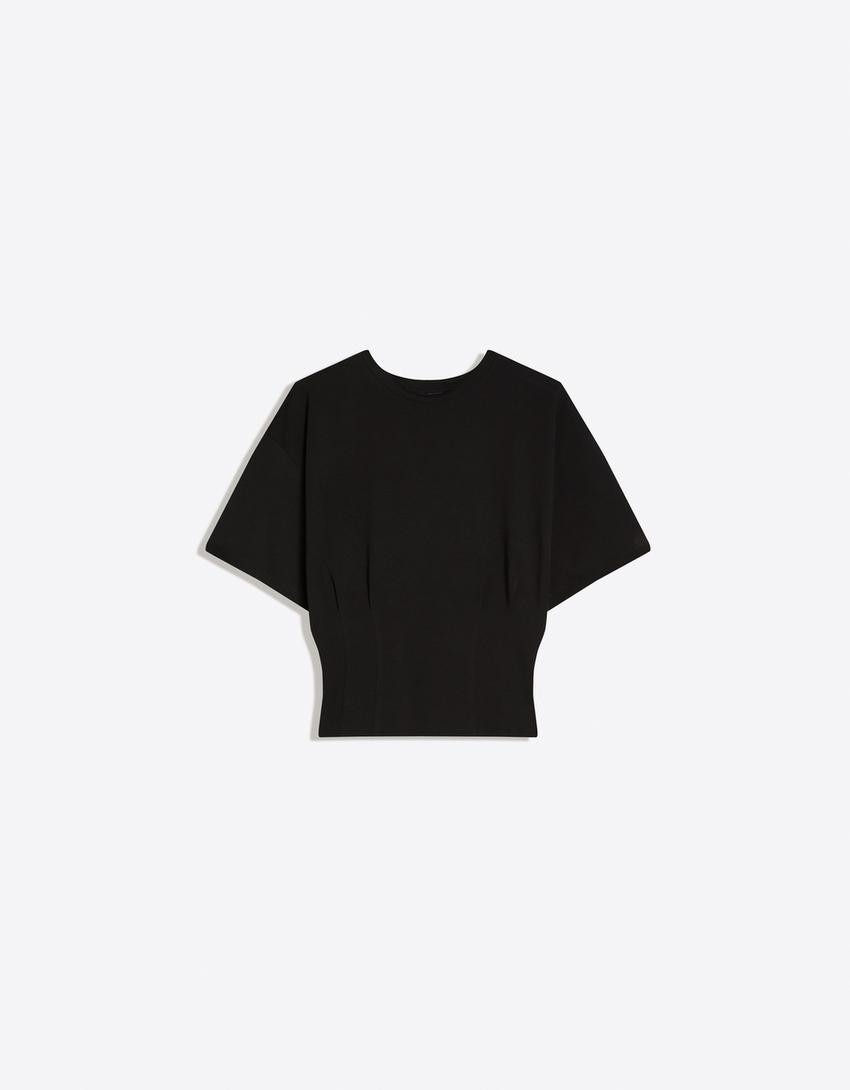 Short sleeve corset waist T-shirt - Women | Bershka UK