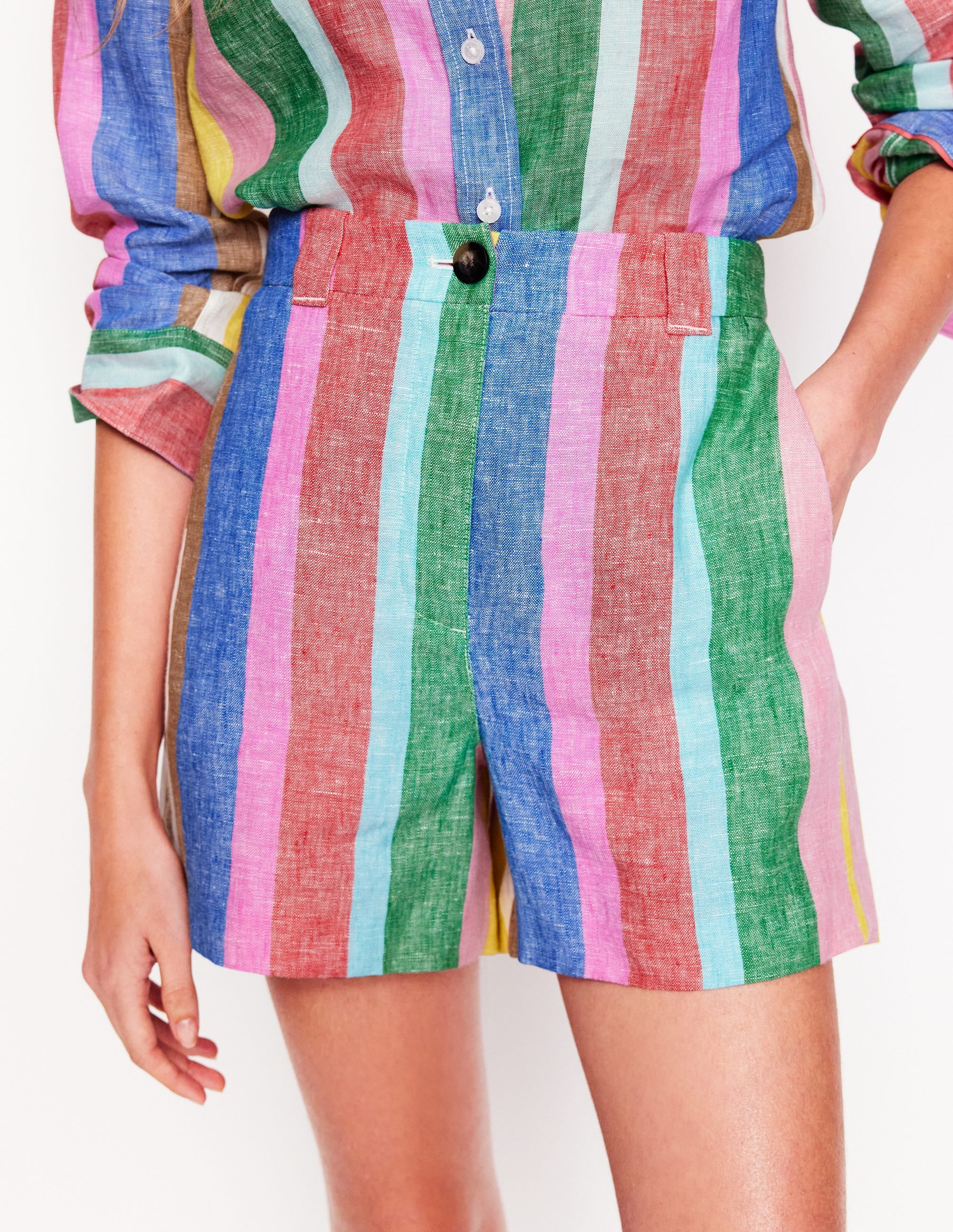 Westbourne Linen Shorts-Bright Rainbow Stripe | Boden (US)