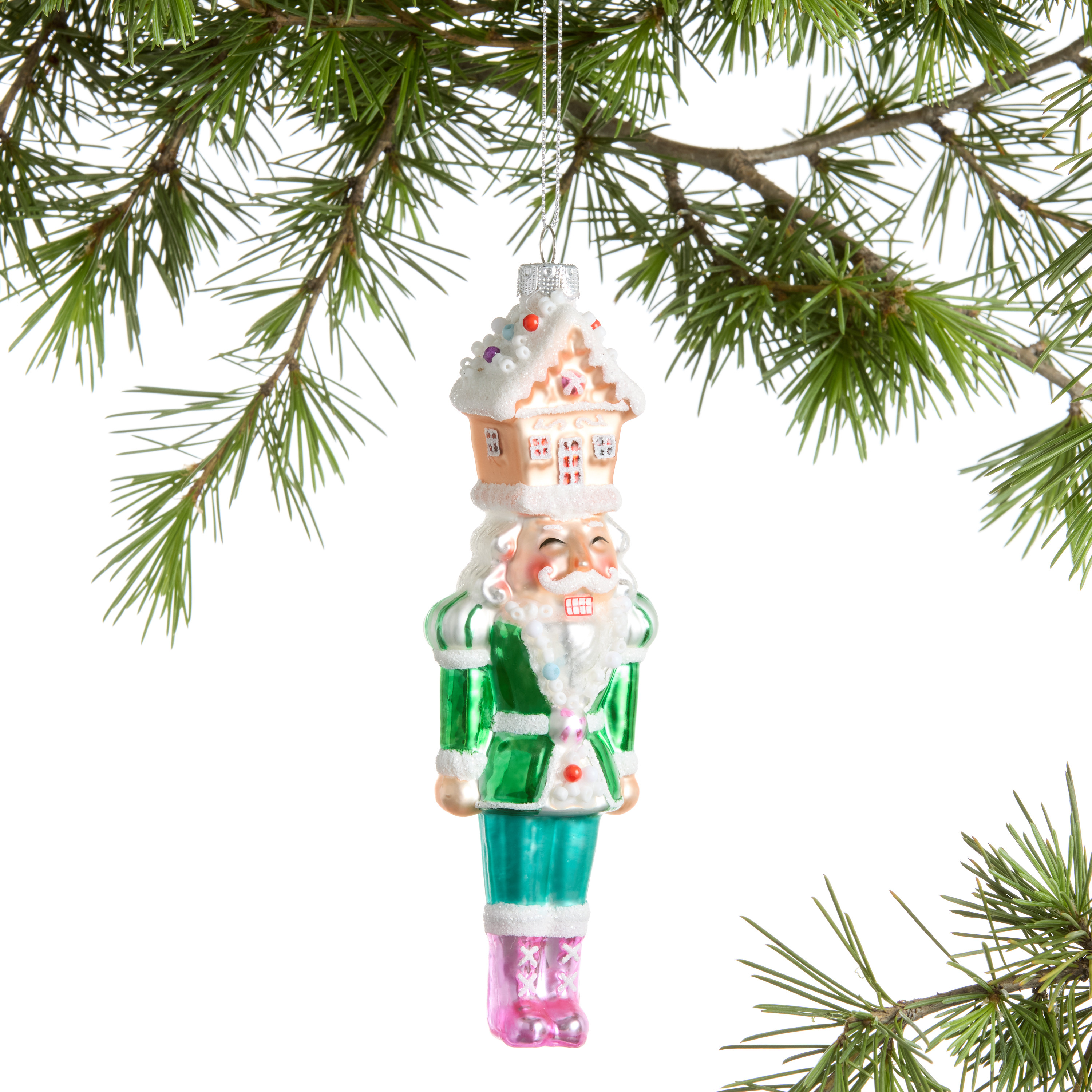 Glass Nutcracker with Gingerbread House Hat Ornament | World Market