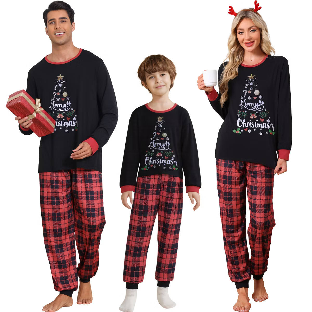 INSPIRE CHIC Christmas Family Pajama Set Long Sleeve Xmas Tree Check Couples Matching Lounge Set | Target