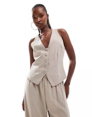 River Island buttoned front waistcoat in beige | ASOS (Global)