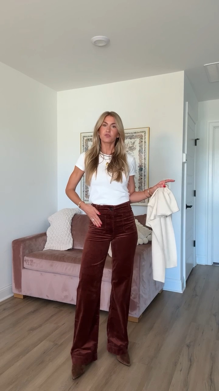 Styling the viral corduroy pants! 
Sweater: wearing size small 
Tee: wearing size small 
Blouse: runs oversized. Wearing size small.
Pants: wearing size 25
Boots: run TTS

#LTKSeasonal #LTKStyleTip #LTKBeauty