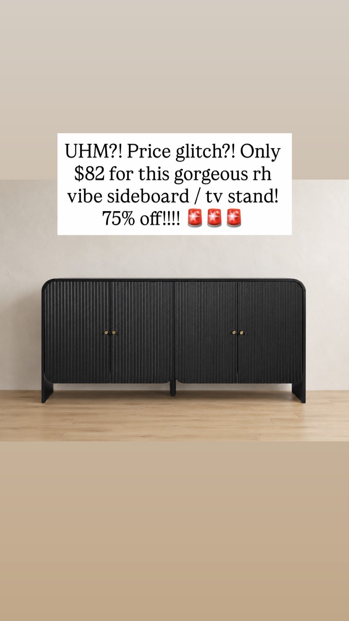 UHM?! Price glitch?! Only $82 for this gorgeous rh vibe sideboard / tv stand! 75% off!!!! 🚨🚨🚨