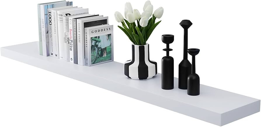 WELLAND 48 inch White Mission Floating Shelves for Wall, Bathroom Wall Mount Shelves, Wood Modern... | Amazon (US)