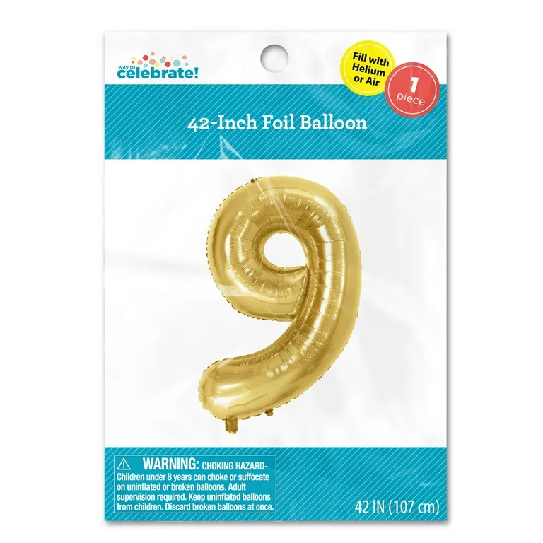 Way to Celebrate! 42" Gold Birthday Party Number Foil Balloon, Number 9 Balloon. | Walmart (US)