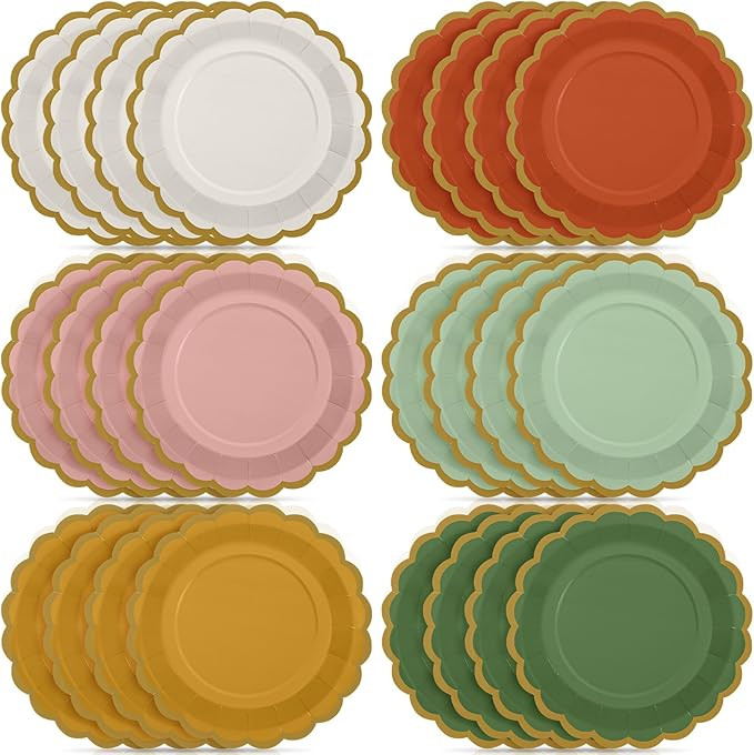 48 Pcs Boho Paper Plates 9 Inch Gradient Scalloped Paper Disposable Dinner Dessert Plates for Bir... | Amazon (US)