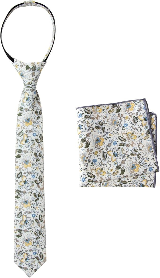 Spring Notion Boys' Cotton Floral Print Zipper Necktie and Pocket Square Set | Amazon (US)