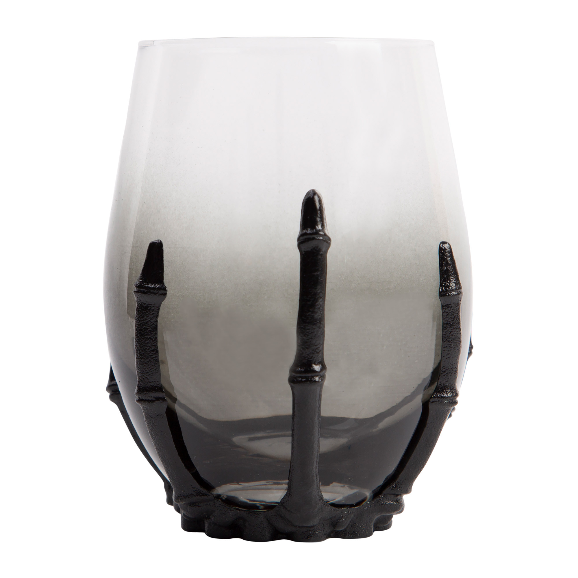 Way to Celebrate Skeleton Stemless Wine Glass, 10 fl oz. Smoked Ombre Glass Black Hand | Walmart (US)