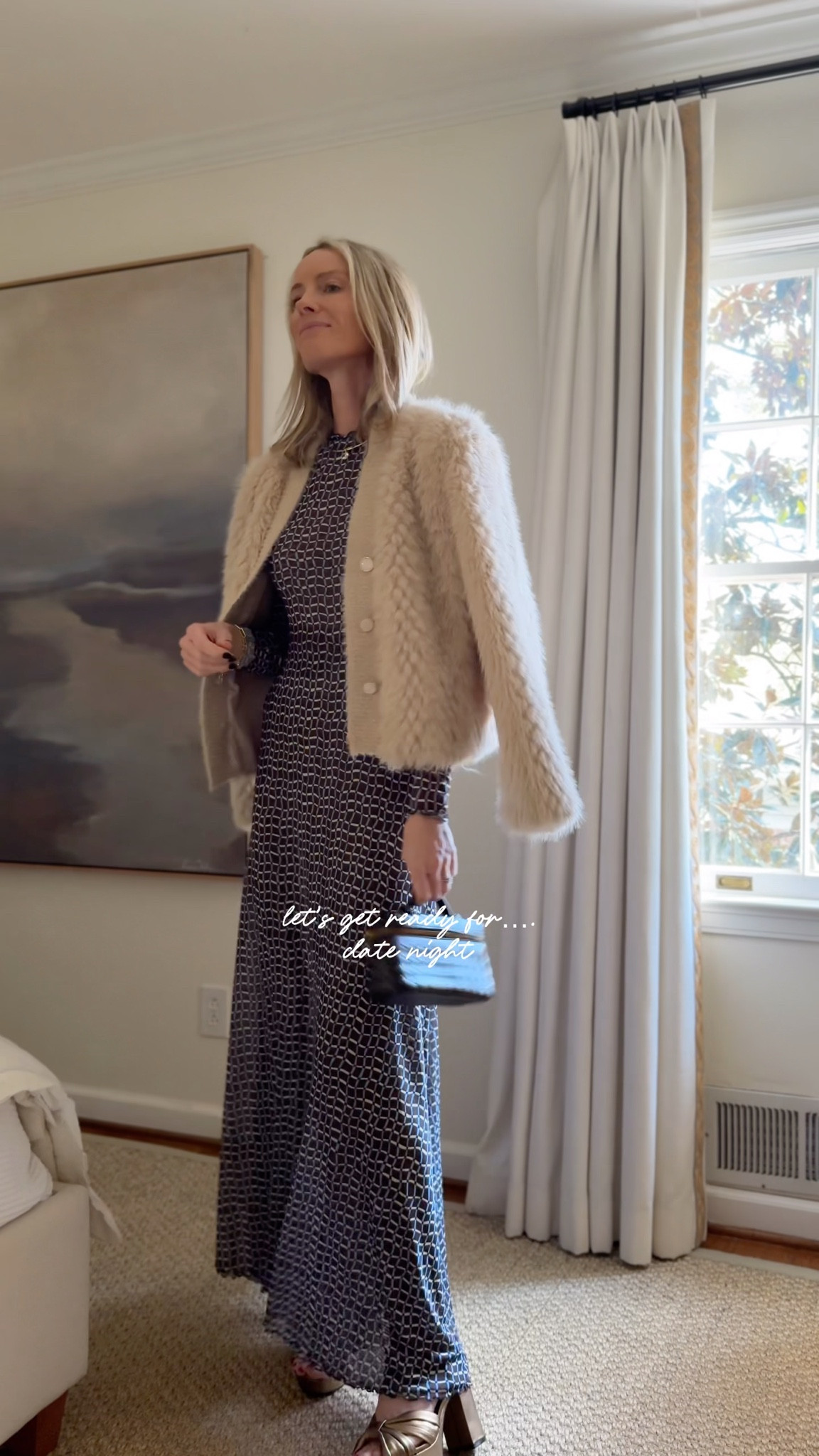 A favorite date night ensemble! This dress is totally restocked and a favorite!! It’s so comfy and flattering. Size small on both dress and my fur jacket / cardigan that I cannot stop wearing! 