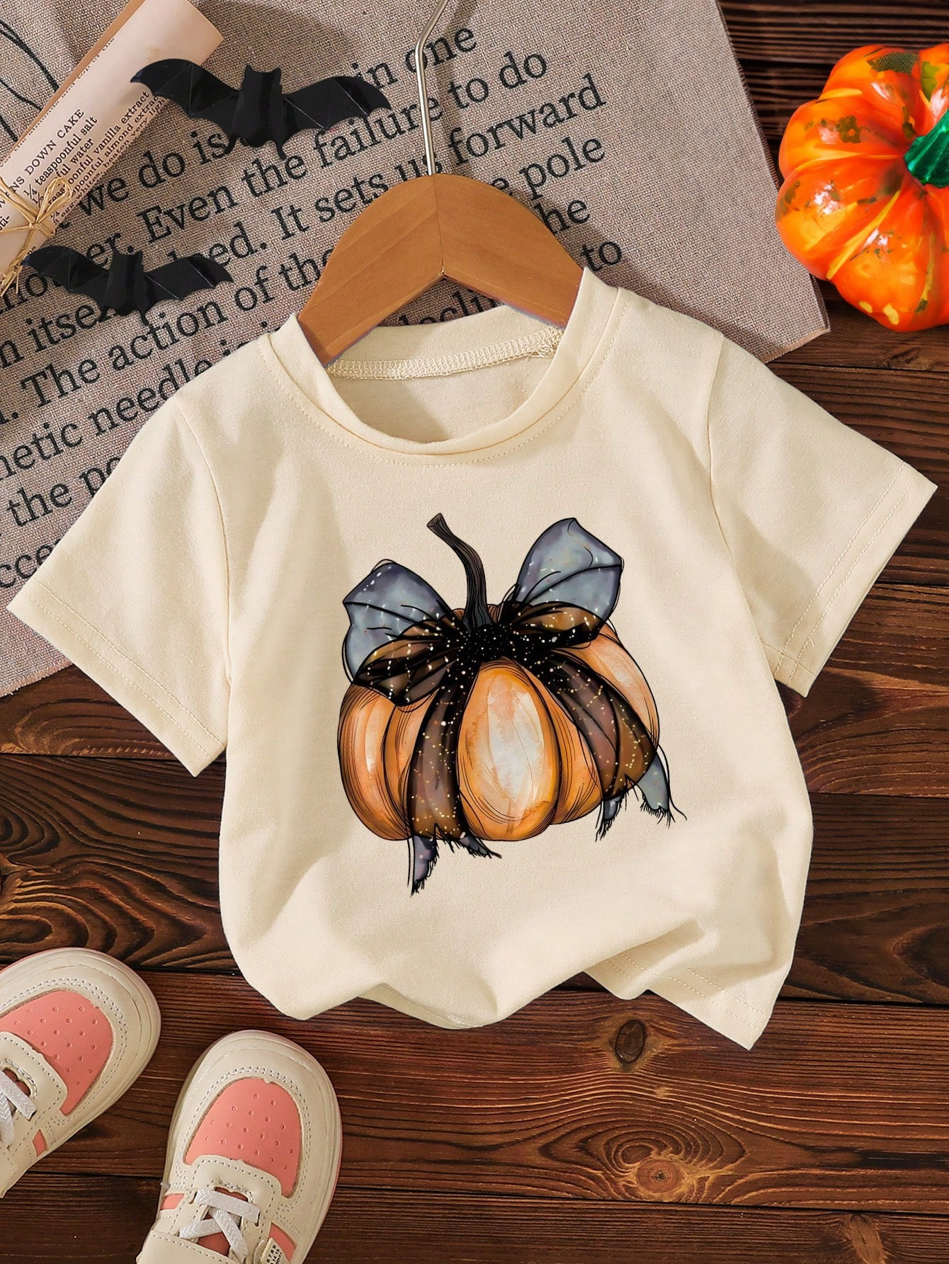 Baby Girl Round Neck Pumpkin Print Short Sleeve Top | SHEIN USA | SHEIN