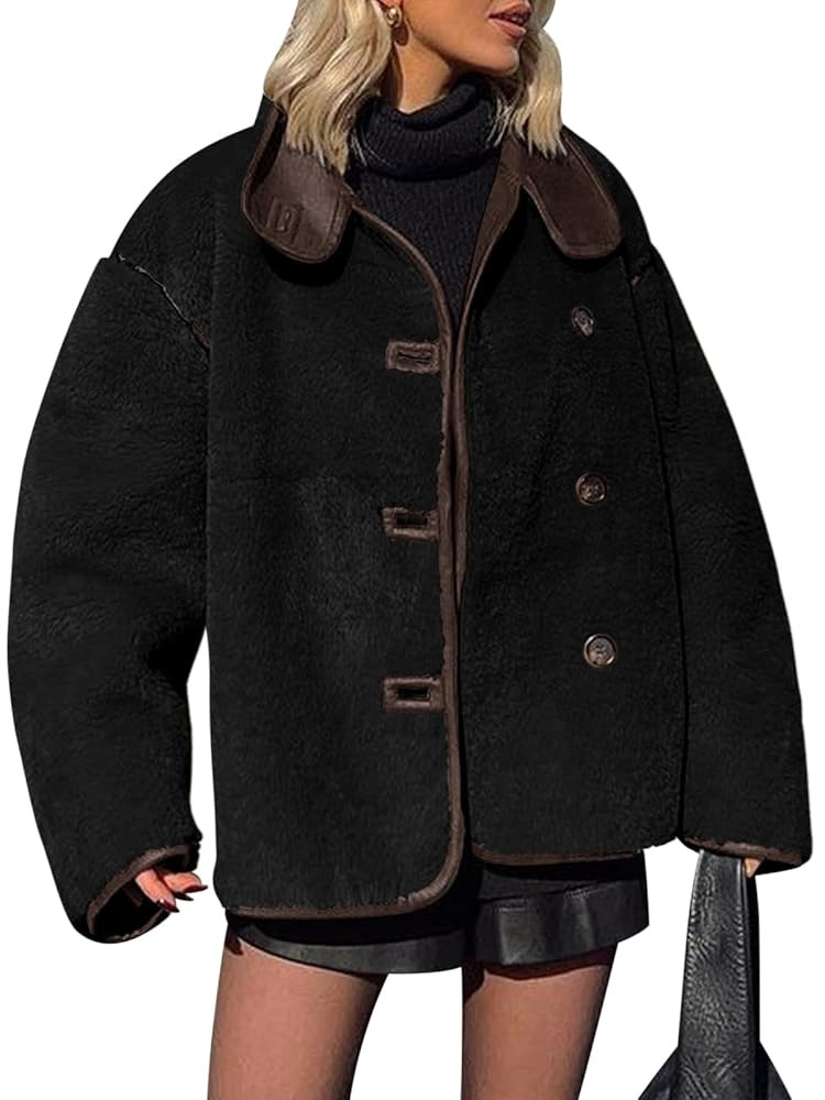 Tankaneo Womens Faux Fur Jackets Warm Winter Casual Button Down Stand Collar Long Sleeve Shaggy O... | Amazon (US)