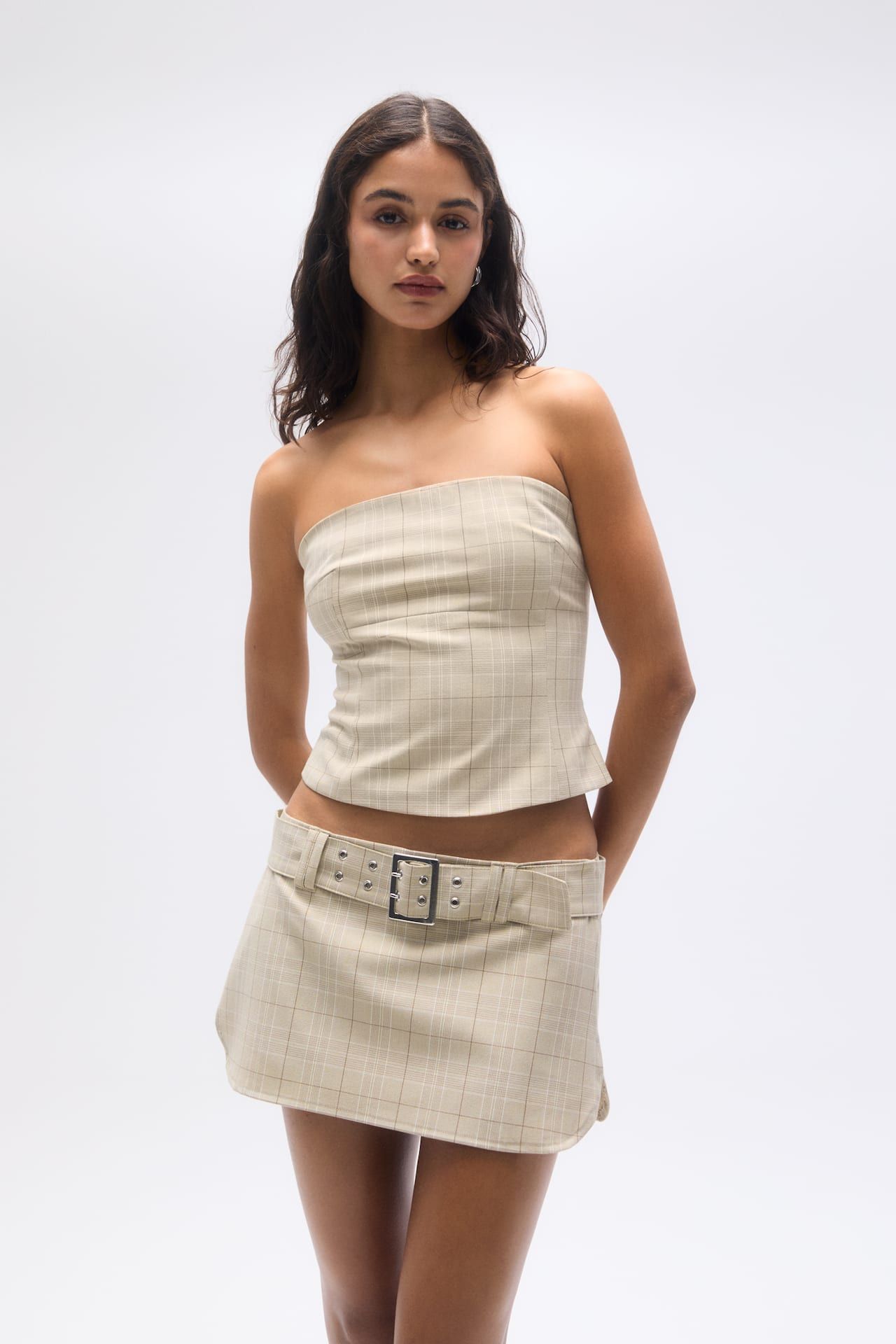 Check strapless top | PULL and BEAR UK