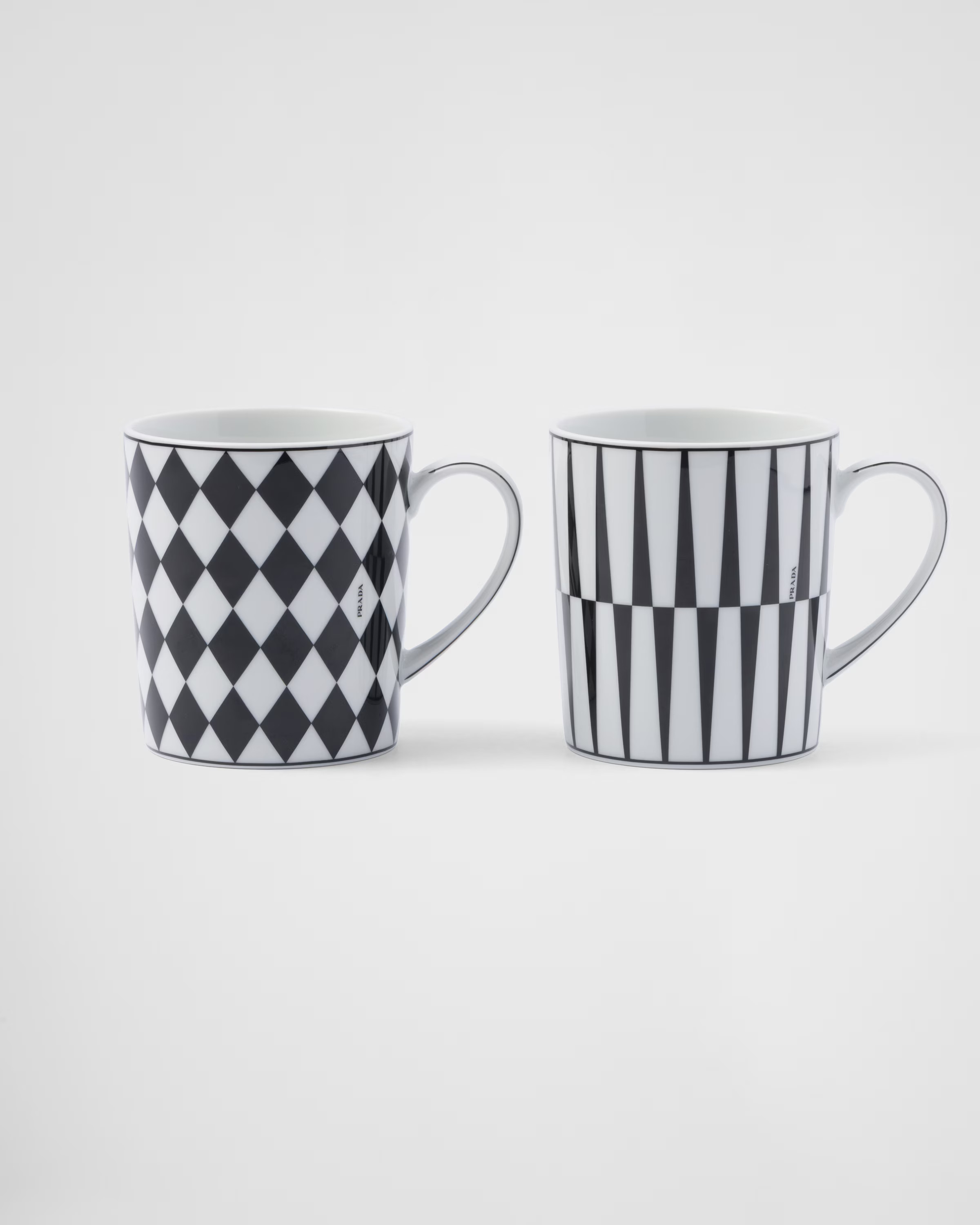 Set of two porcelain mugs - Checkerboard and Stripes | Prada US
