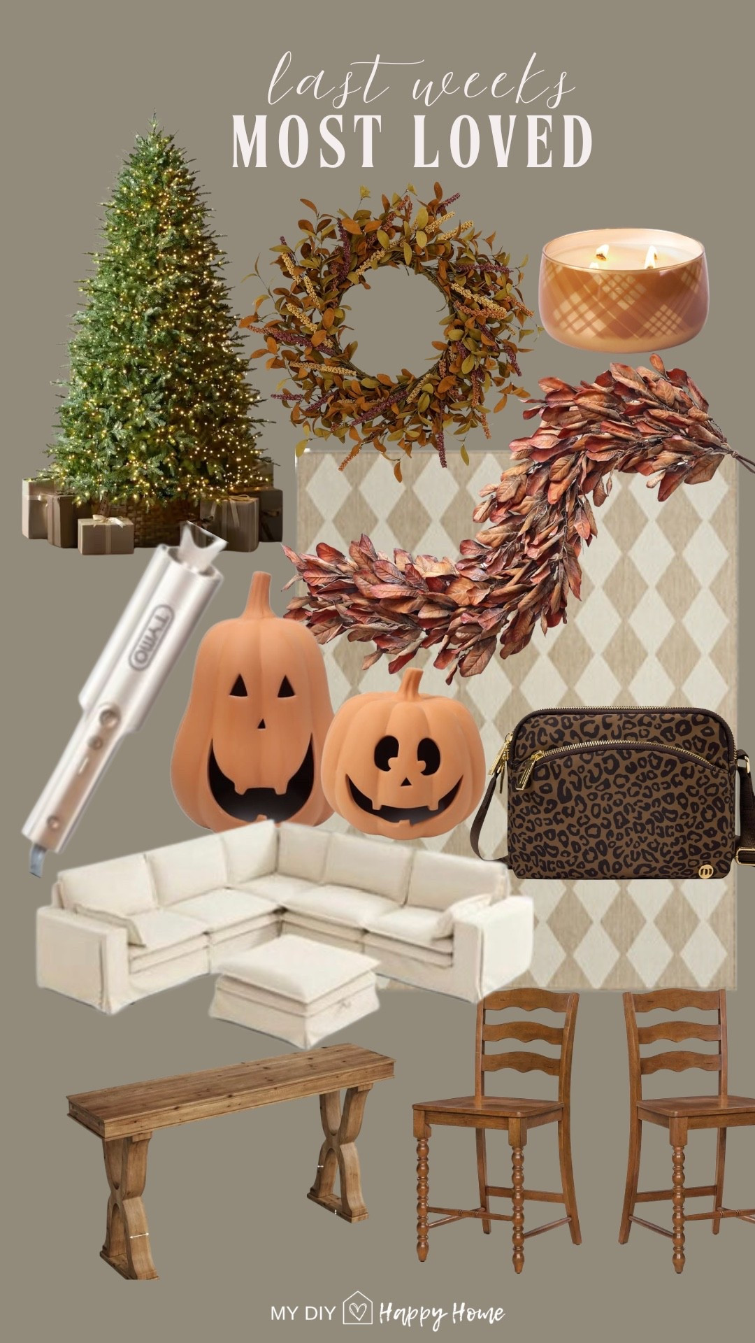Last weeks most loved and best sellers:

• Pre-lit Christmas tree with twinkling lights 
• Fall floral wreath
• fall candle
• fall Magnolia leaf garland
• Neutral checked outdoor rug
• hair curler 
• clay jack-o’-lanterns
• Leopard-print crossbody bag
• wood entry table
• Wood bar stools, set of 2

#LTKSeasonal #LTKHome