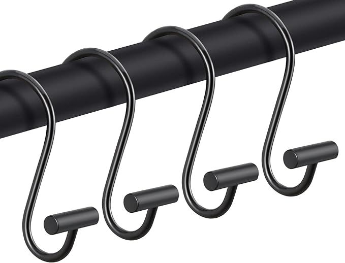 Black Shower Curtain Hooks Rings, Decorative for Bathroom Shower Rods, Set of 12 Premium Rust-Res... | Amazon (US)
