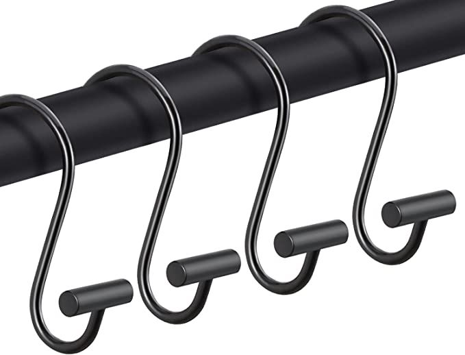 Black Shower Curtain Hooks Rings, Decorative for Bathroom Shower Rods, Set of 12 Premium Rust-Res... | Amazon (US)