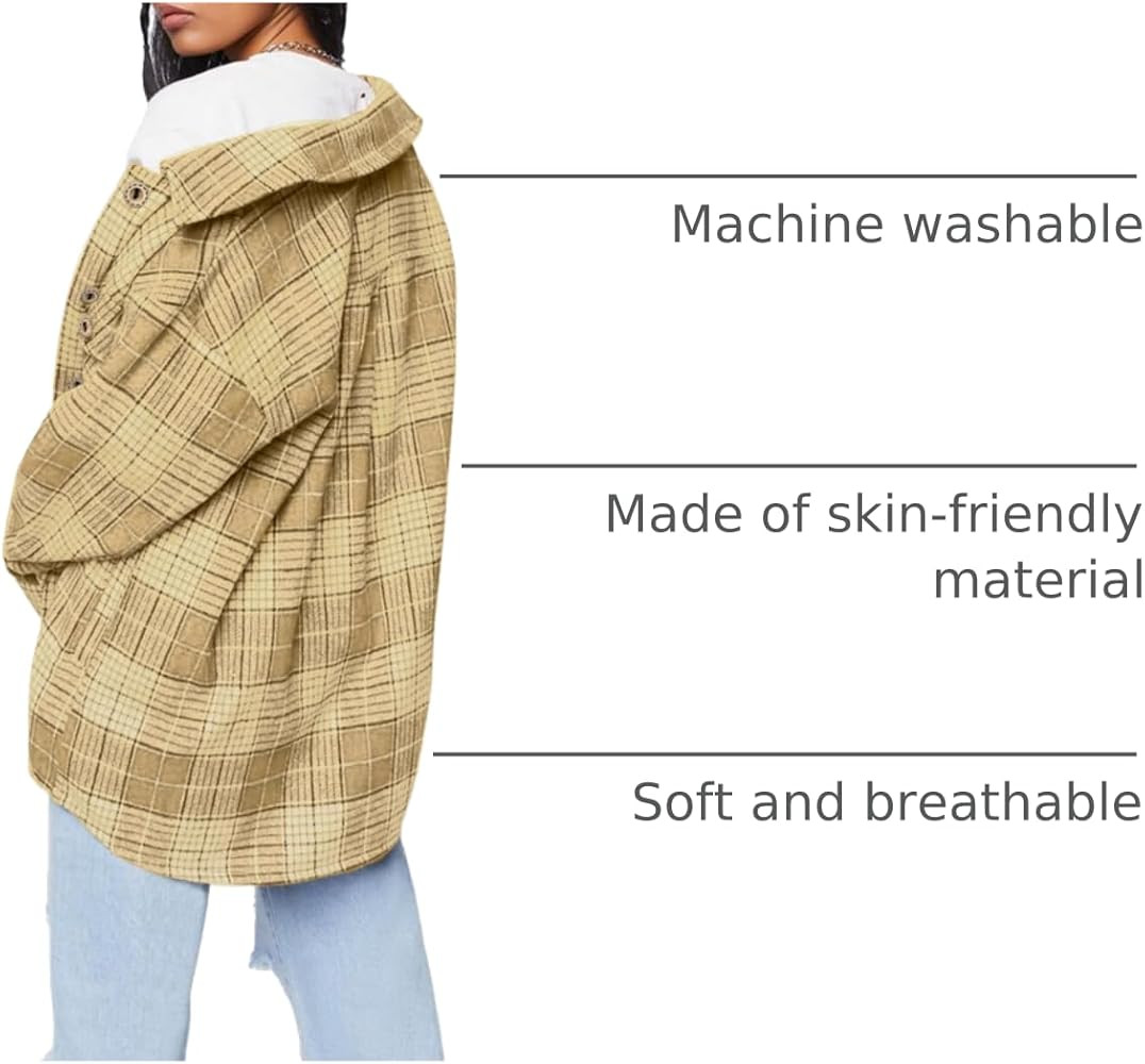 Womens Long Sleeve Plaid Shirts Flannel Collared Button Down Shackets Casual Rolled Up Boyfriend ... | Amazon (US)