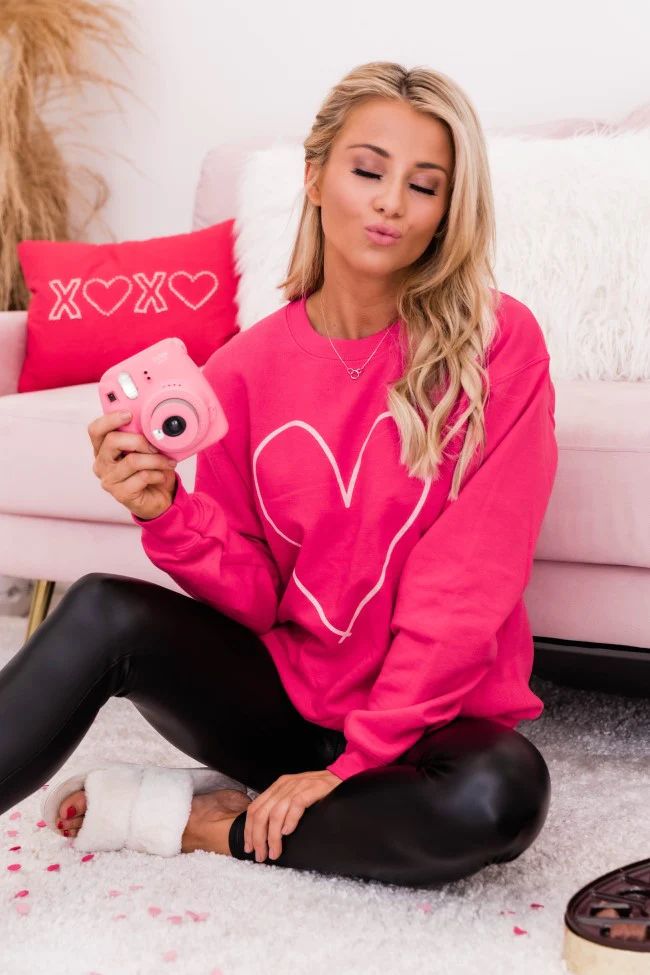 Heart Outline Hot Pink Graphic Sweatshirt | Pink Lily