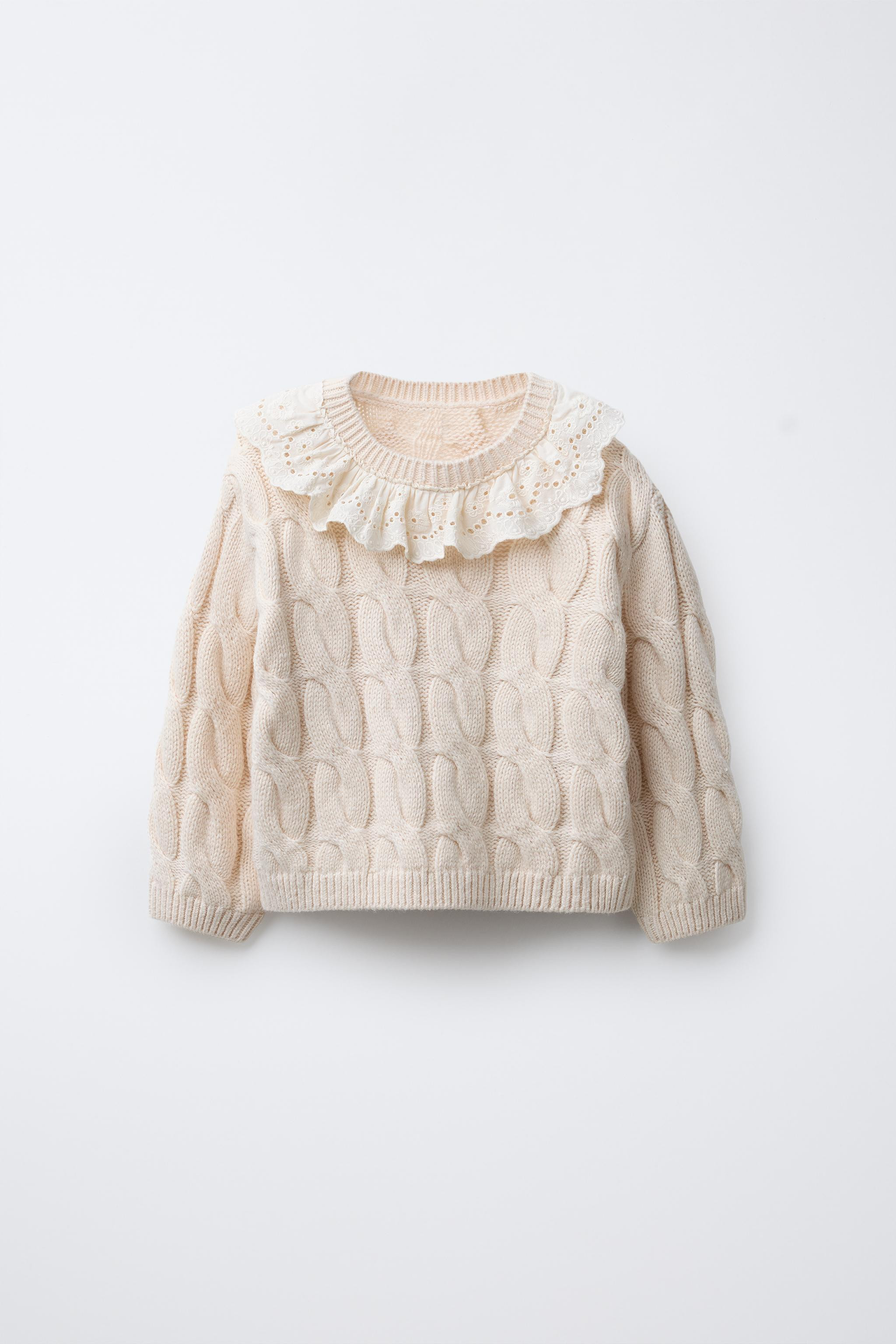 CABLE KNIT SWEATER WITH LACE COLLAR | Zara US
