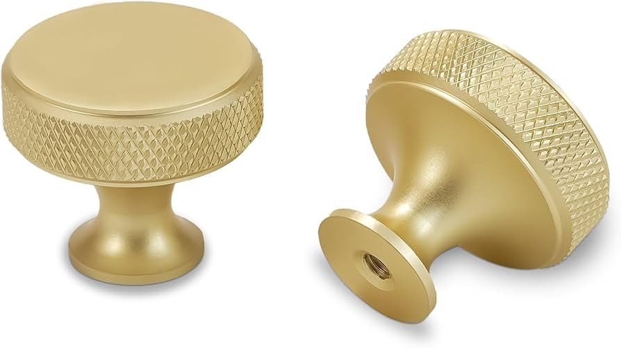POVEFONK 10 Pack Brushed Brass Kitchen Cabinet Knobs Knurled Cabinet Knobs Gold Drawer Knobs Kitc... | Amazon (US)
