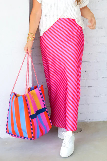 Abbie Red & Pink Striped Midi Skirt | The Willow Tree