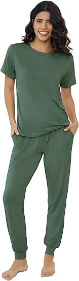 Joyaria Bamboo Viscose Pajamas Women Ultra Soft Short Sleeve Jogger Pants Pjs Set Cooling Sleepwe... | Amazon (US)