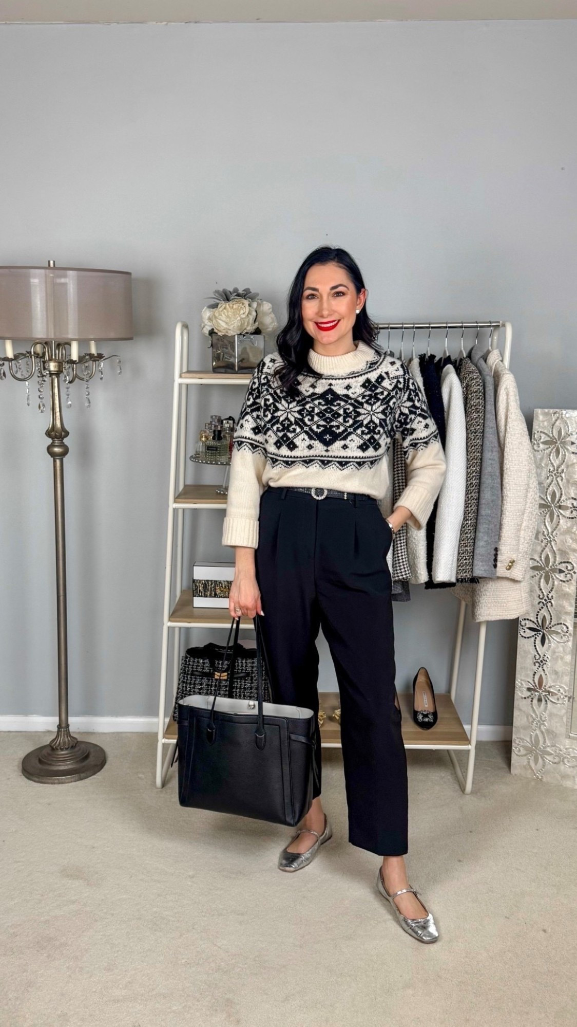 My fair isle sweater is finally on sale 🖤🤍

Fair isle sweater size small, fits oversized 
Black pants size 4 curvy, slightly big 
Silver Mary Jane ballet flats size 7, TTS

Work wear 
Office outfit
Business Casual 
Work outfit 


#LTKSaleAlert #LTKWorkwear #LTKSeasonal