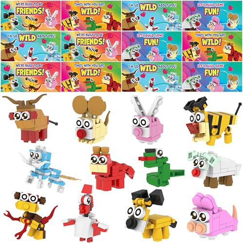 JOYIN 24 Packs Valentines Day Gift Cards with Animal Building Blocks for Party Favor Toy, Valentine's Classroom Exchange, Kids Classroom School Prize | Amazon (US)