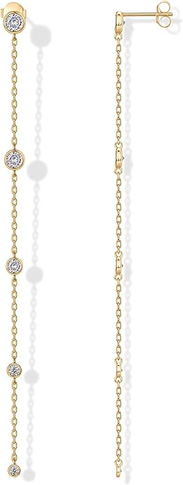 PAVOI 14K Gold Plated Sterling Silver Posts Station Linear Dangle Earrings for Women | Simulated ... | Amazon (US)