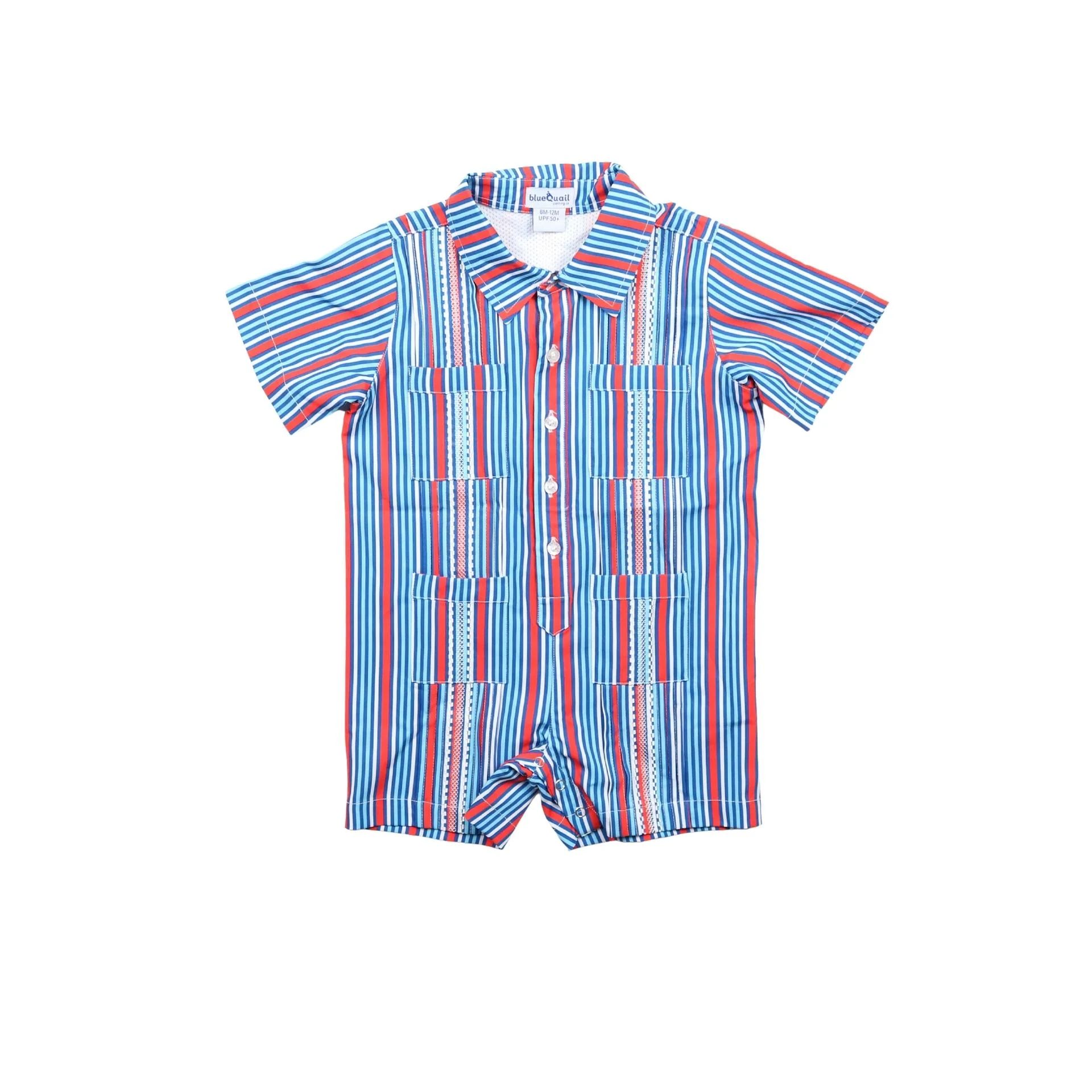 Guayabera- Liberty Stripe Short Sleeve Romper | BlueQuail Clothing Co.