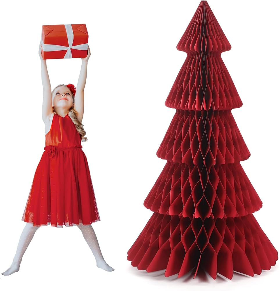 Poen 3 ft x 20 Inches Extra Large Christmas Tree 3D Honeycomb Paper Tree Xmas Centerpiece for Ind... | Amazon (US)