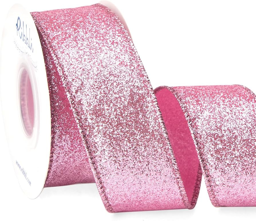 Ribbli Pink Glitter Wired Ribbon,Pink Ribbon with Metallic Edge,Christmas Ribbon for Wreath, Chri... | Amazon (US)