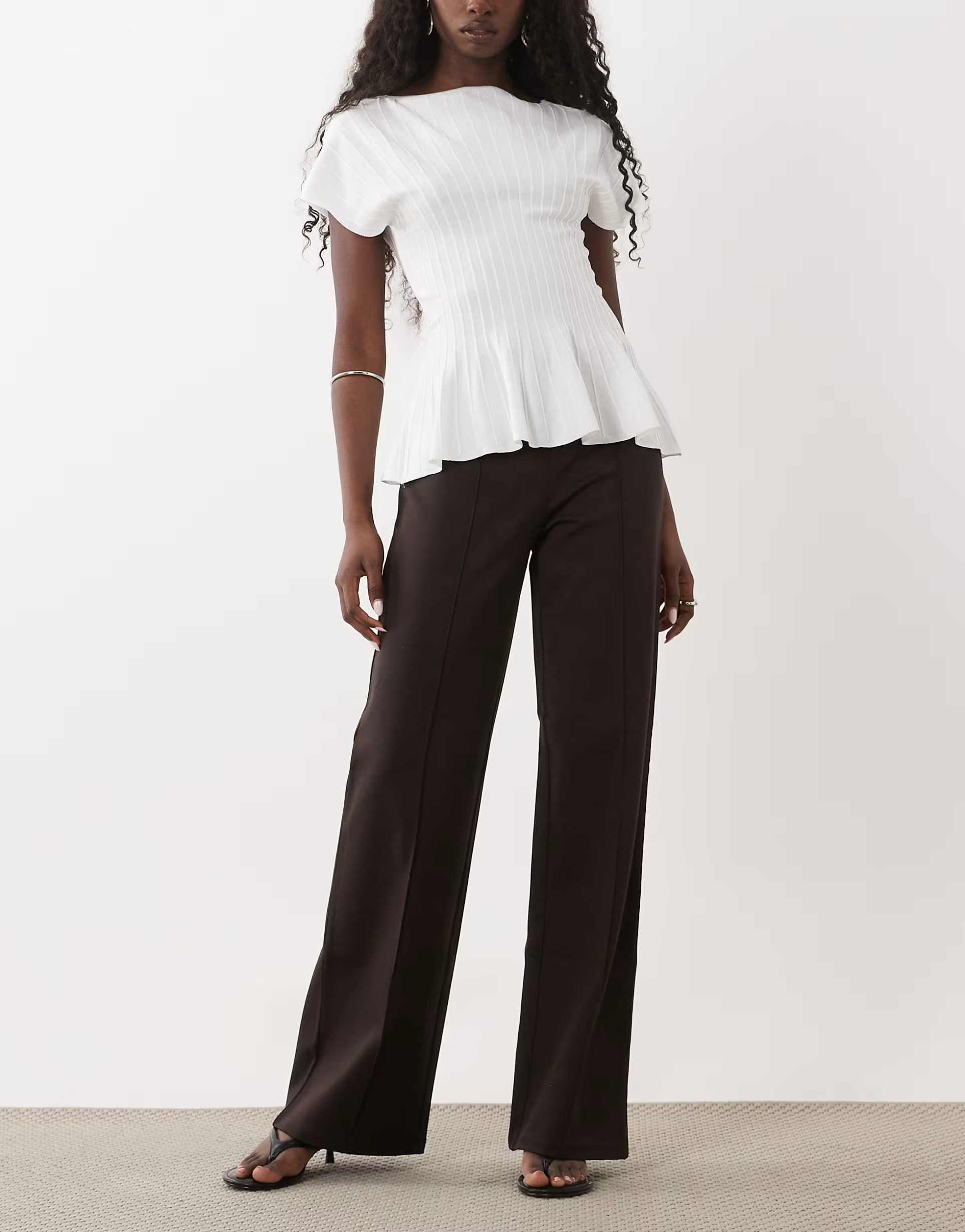 \u203a Mango seam front straight trouser in brown | ASOS (Global)