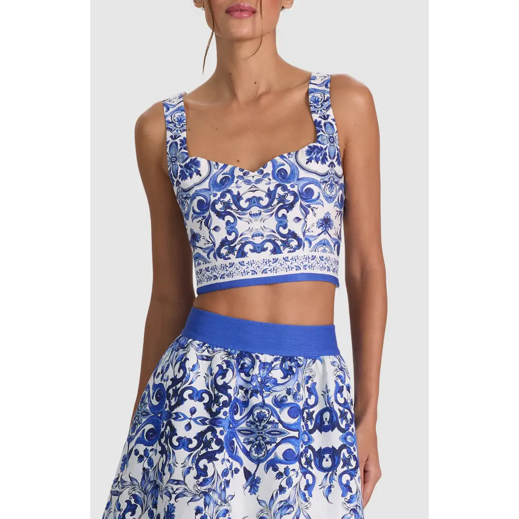 ALICE + OLIVIA Miriam Tie Back Linen Blend Crop Top in Solstice at Nordstrom, Size 4 | Nordstrom