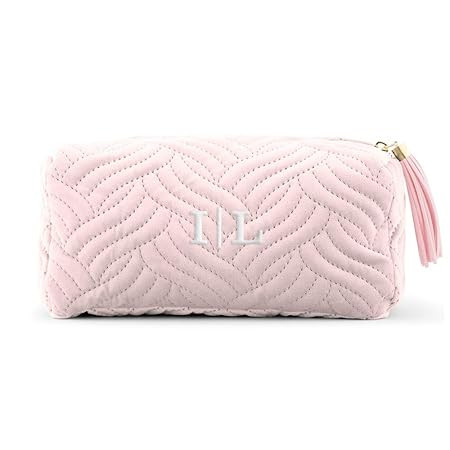 WEDDINGSTAR Small Personalized Velvet Quilted Makeup Bag For Women - Blush Pink | Amazon (US)