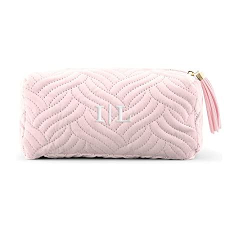 WEDDINGSTAR Small Personalized Velvet Quilted Makeup Bag For Women - Blush Pink | Amazon (US)