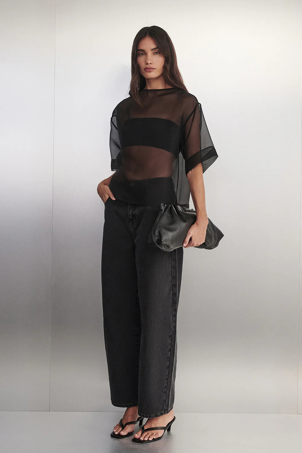 SIAN BLACK SILK ORGANZA TEE | DISSH