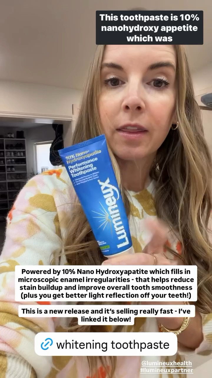 Powered by 10% Nano Hydroxyapatite which fills in microscopic enamel irregularities - that helps reduce
stain buildup and improve overall tooth smoothness (plus you get better light reflection off your teeth!) 

This is a new release and it’s selling really fast - I’ve linked it below! @lumineuxhealth #lumineuxpartner