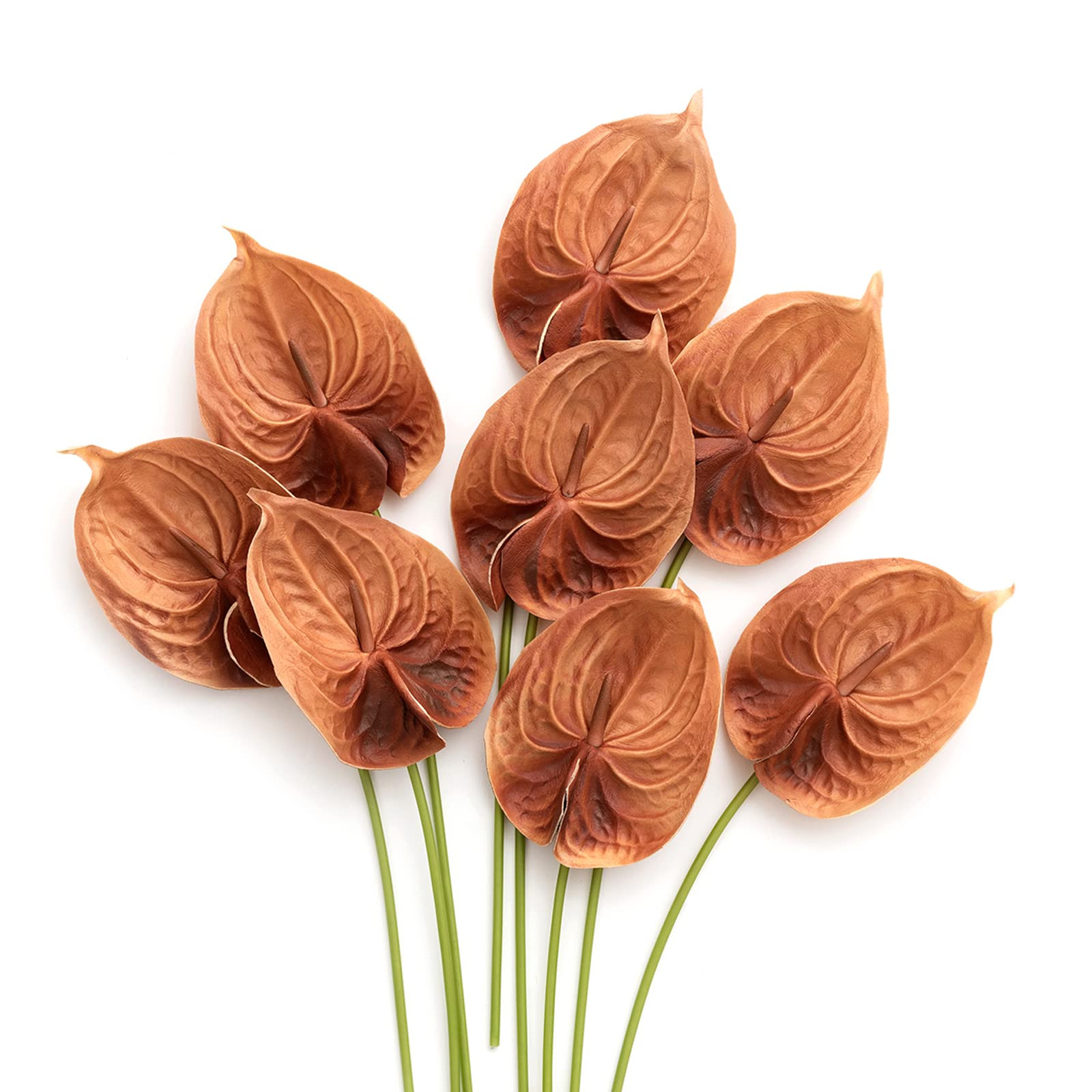 Ling's Moment Artificial Anthurium Flowers, 8pcs Terracotta Faux Greenery Stems, Burnt Orange Sil... | Amazon (US)