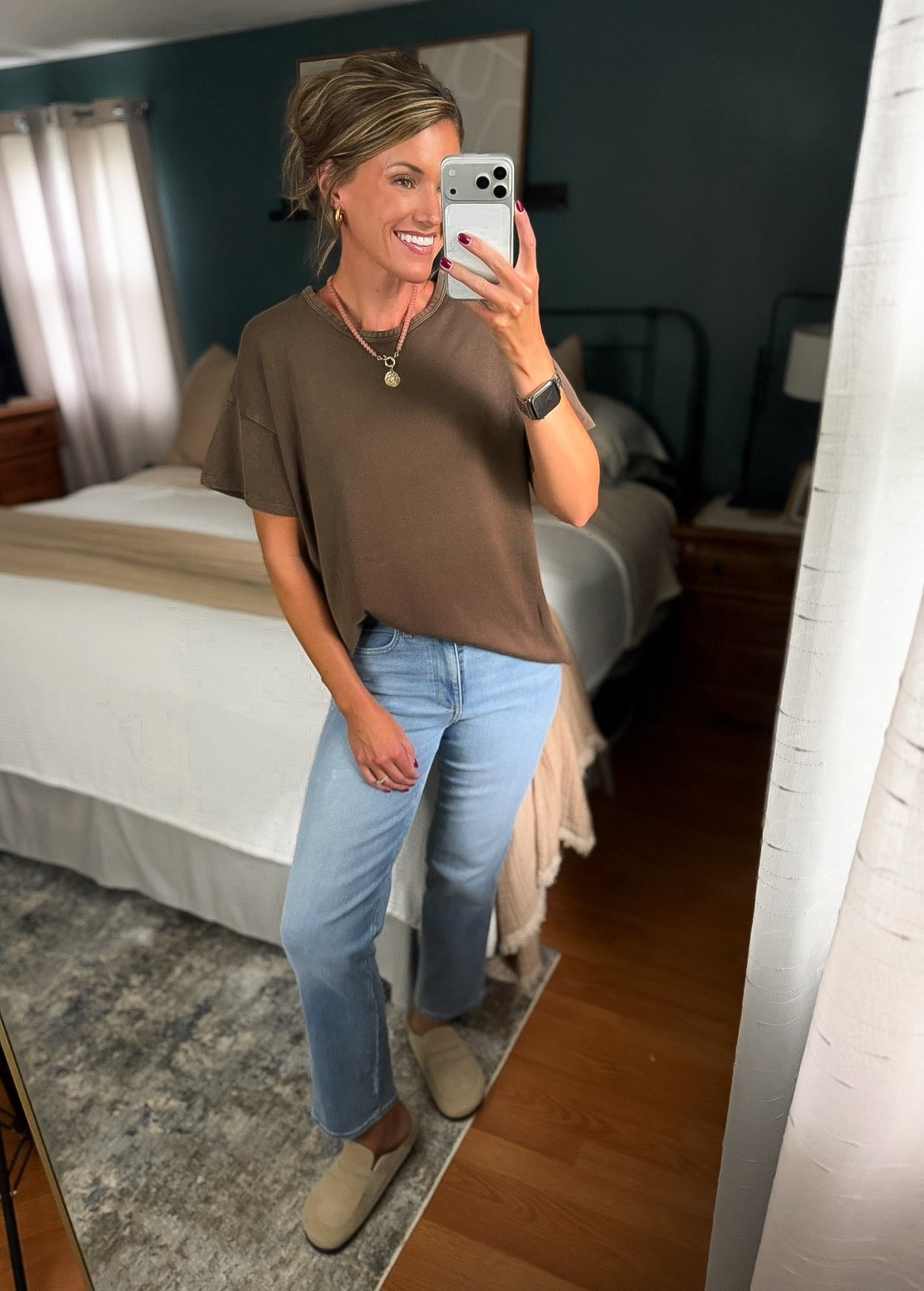 The best worn in/vintage feeling tee. $15, available in several great neutrals. 
Wearing small 
Jeans/8R

#LTKSeasonal #LTKOver40 #LTKootd