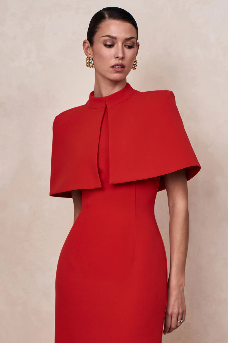 Deva  Red High-Neck Cape | Club L London